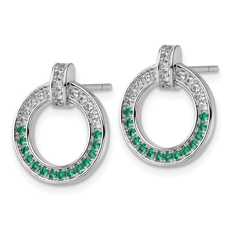 Sterling Silver Rhodium-Plated White & Green CZ Post Earrings