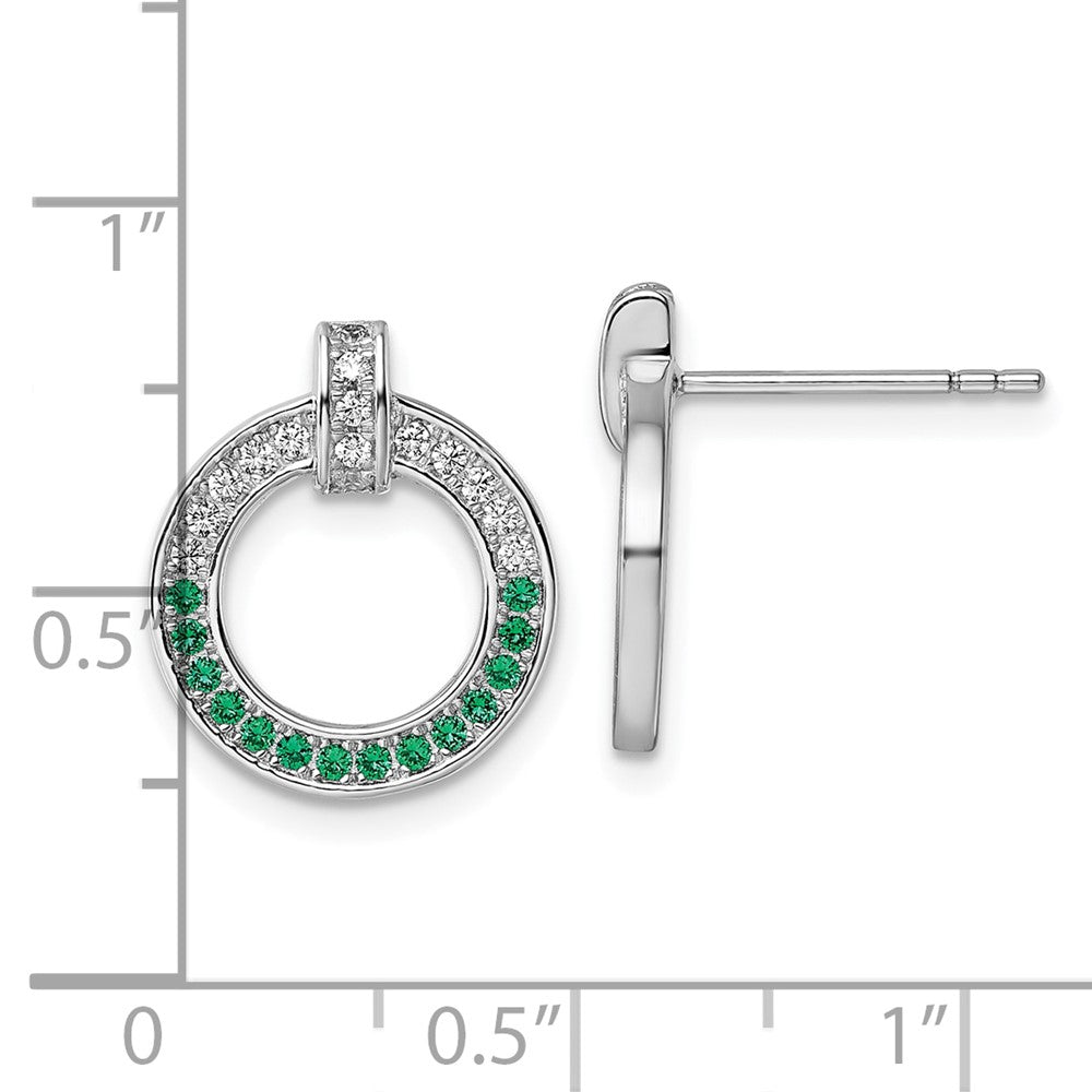 Sterling Silver Rhodium-Plated White & Green CZ Post Earrings