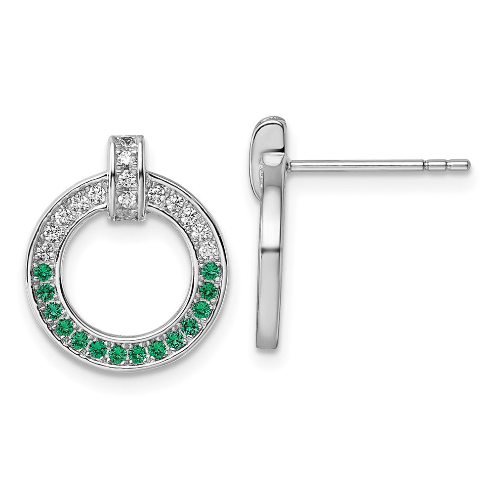 Sterling Silver Rhodium-Plated White & Green CZ Post Earrings