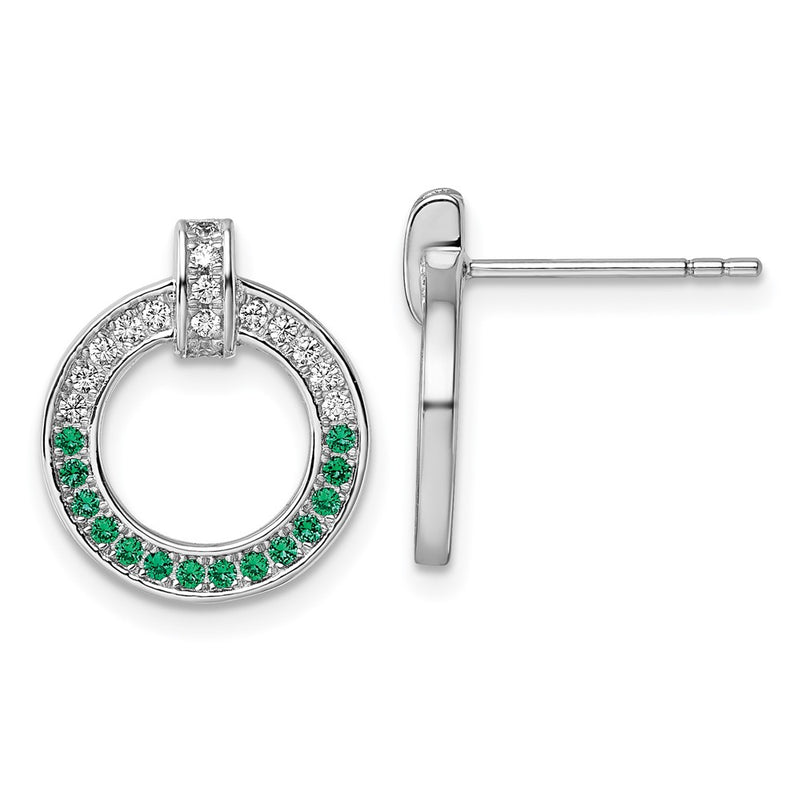 Sterling Silver Rhodium-Plated White & Green CZ Post Earrings