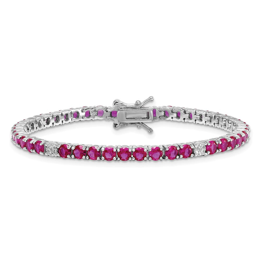 Sterling Silver Rhodium Plated Polished Red and White CZ 7in Tennis Bracelet