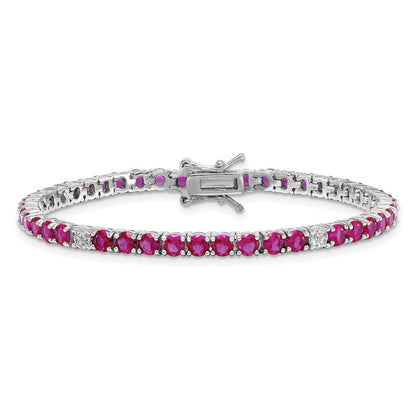 Sterling Silver Rhodium Plated Polished Red and White CZ 7in Tennis Bracelet