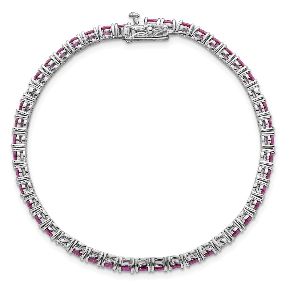 Sterling Silver Rhodium Plated Polished Red and White CZ 7in Tennis Bracelet