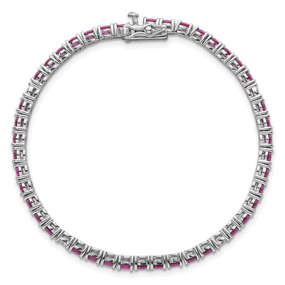 Sterling Silver Rhodium Plated Polished Red and White CZ 7in Tennis Bracelet