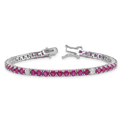 Sterling Silver Rhodium Plated Polished Red and White CZ 7in Tennis Bracelet