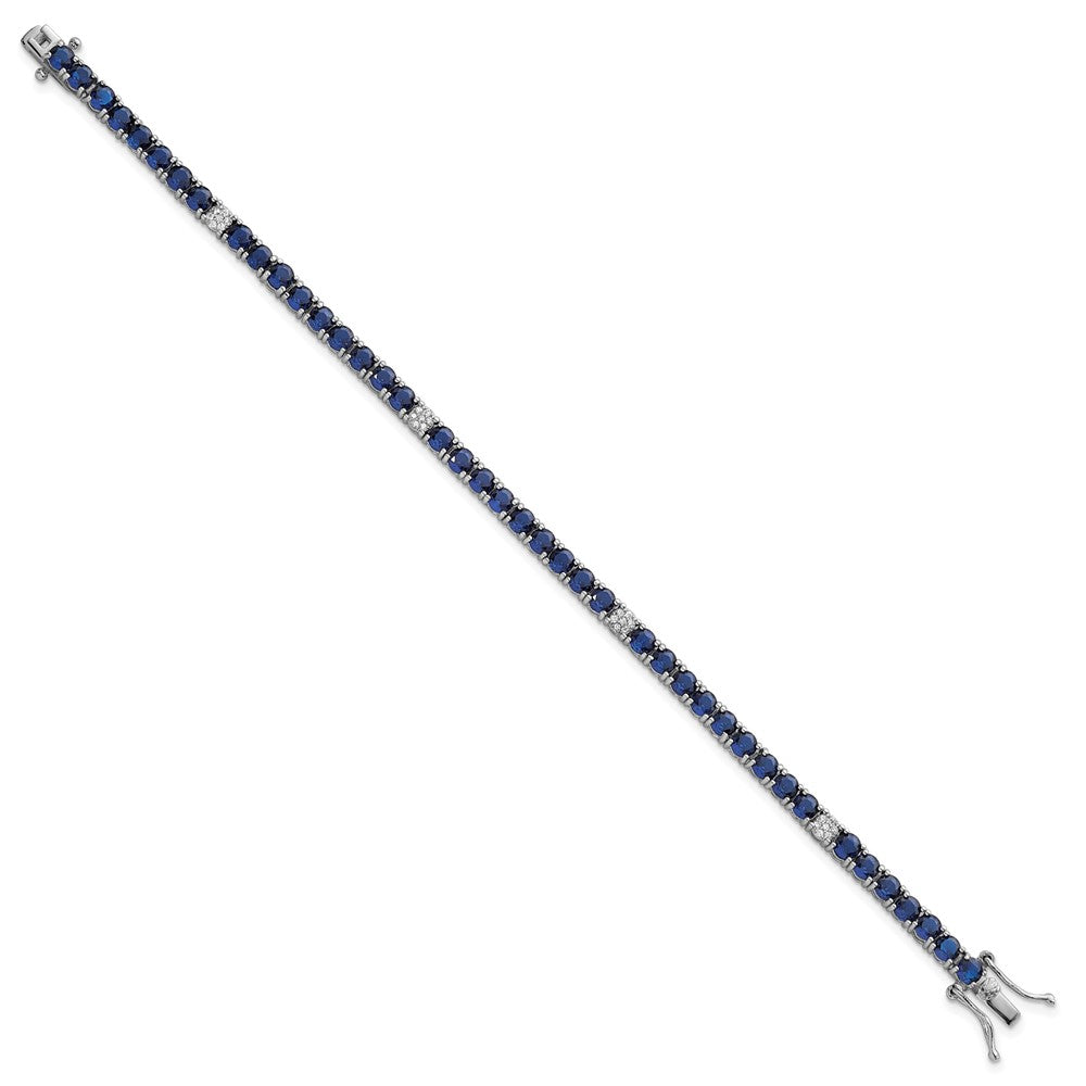 Sterling Silver Rhodium Plated Polished Blue and White CZ 7in Tennis Bracelet