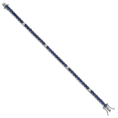 Sterling Silver Rhodium Plated Polished Blue and White CZ 7in Tennis Bracelet