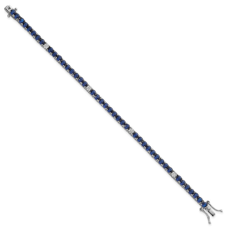 Sterling Silver Rhodium Plated Polished Blue and White CZ 7in Tennis Bracelet