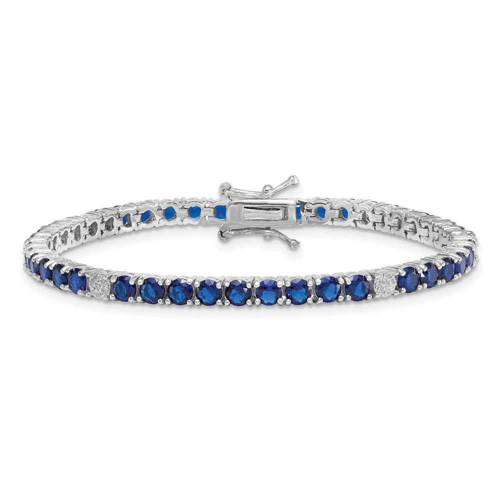 Sterling Silver Rhodium Plated Polished Blue and White CZ 7in Tennis Bracelet