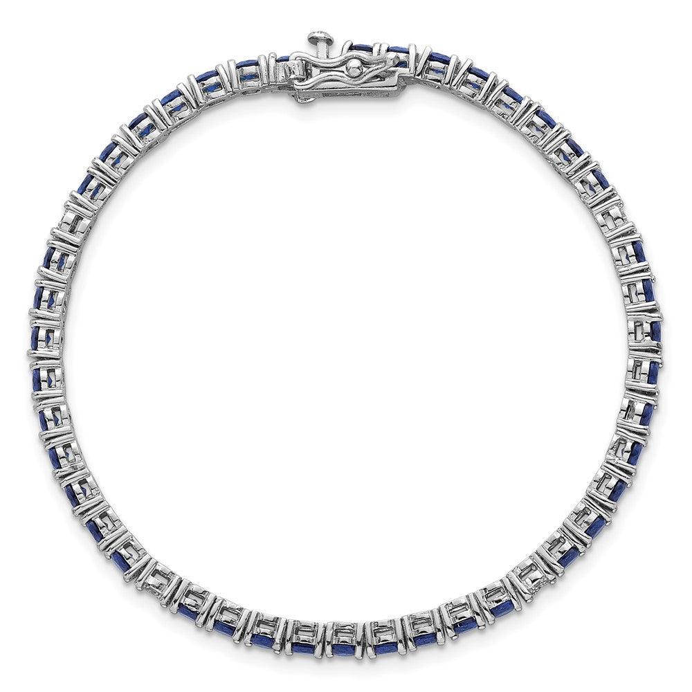 Sterling Silver Rhodium Plated Polished Blue and White CZ 7in Tennis Bracelet
