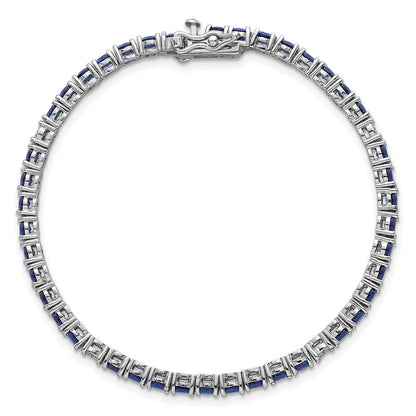 Sterling Silver Rhodium Plated Polished Blue and White CZ 7in Tennis Bracelet