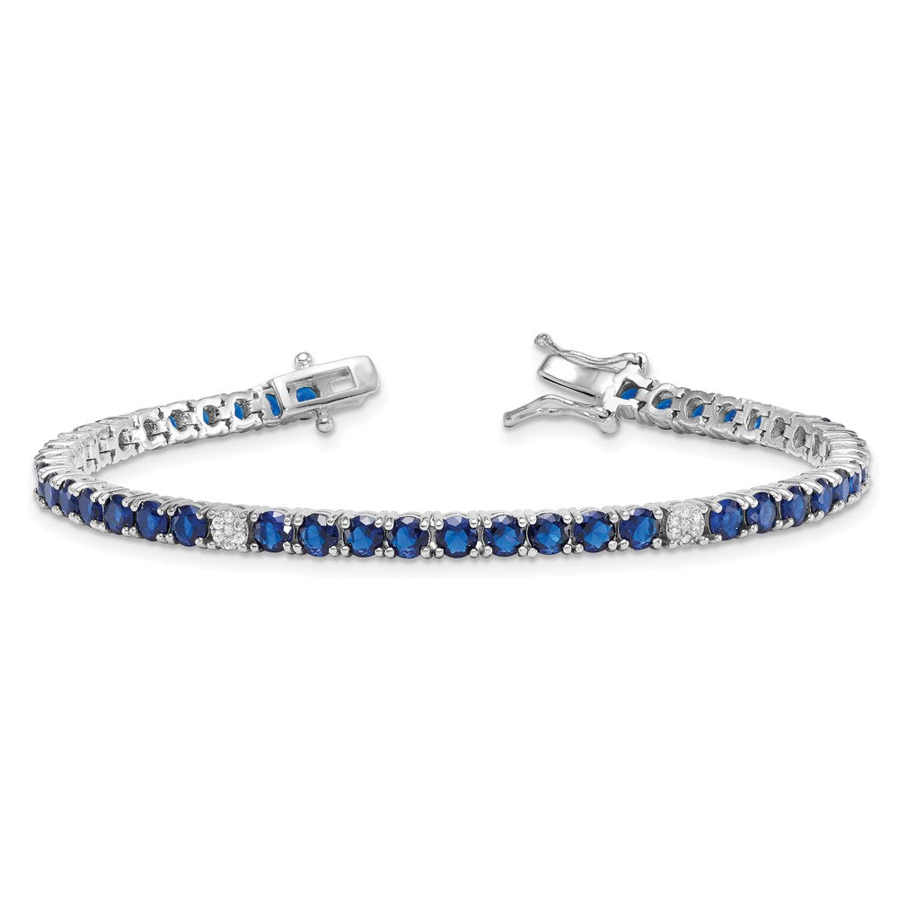 Sterling Silver Rhodium Plated Polished Blue and White CZ 7in Tennis Bracelet