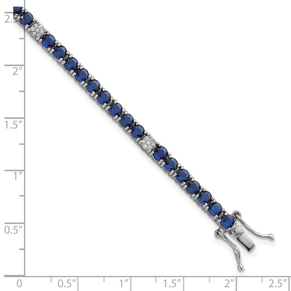 Sterling Silver Rhodium Plated Polished Blue and White CZ 7in Tennis Bracelet