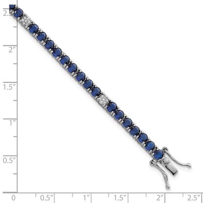 Sterling Silver Rhodium Plated Polished Blue and White CZ 7in Tennis Bracelet