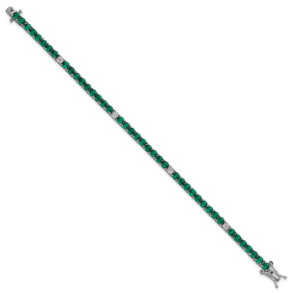 Sterling Silver Rhodium Plated Polished Green and White CZ 7in Tennis Bracelet
