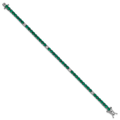 Sterling Silver Rhodium Plated Polished Green and White CZ 7in Tennis Bracelet