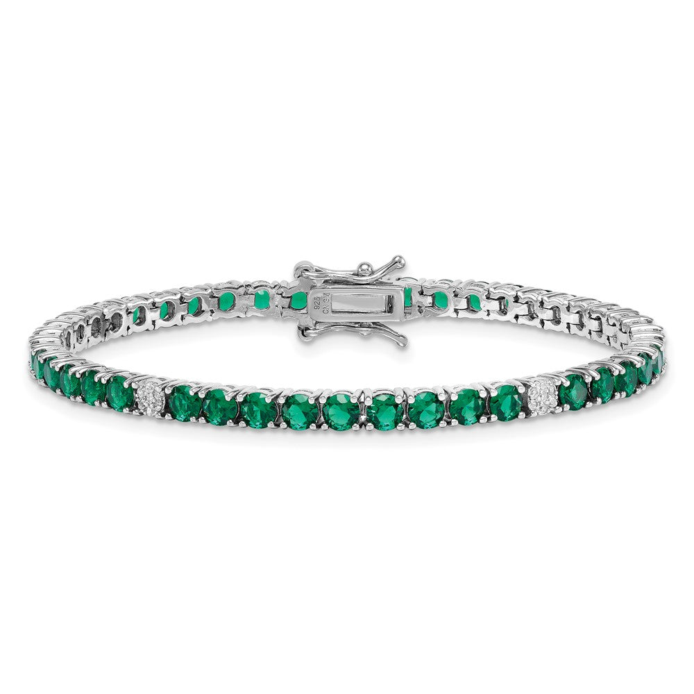 Sterling Silver Rhodium Plated Polished Green and White CZ 7in Tennis Bracelet