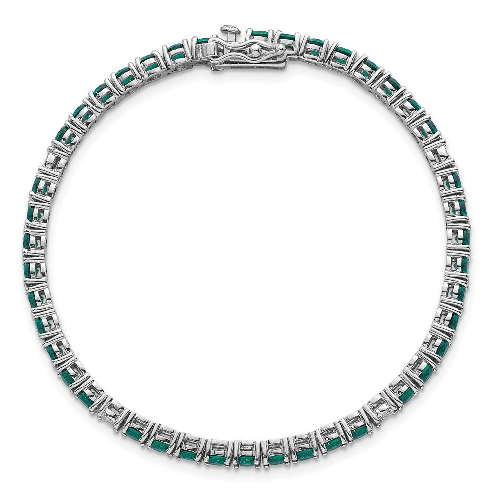 Sterling Silver Rhodium Plated Polished Green and White CZ 7in Tennis Bracelet