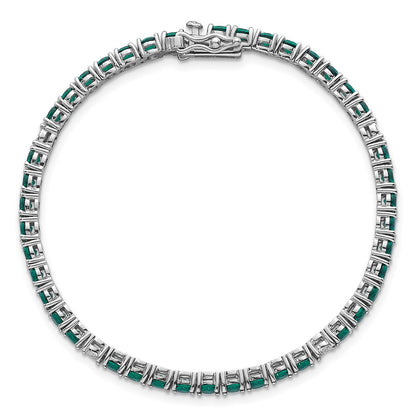 Sterling Silver Rhodium Plated Polished Green and White CZ 7in Tennis Bracelet