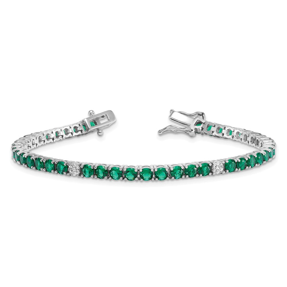 Sterling Silver Rhodium Plated Polished Green and White CZ 7in Tennis Bracelet