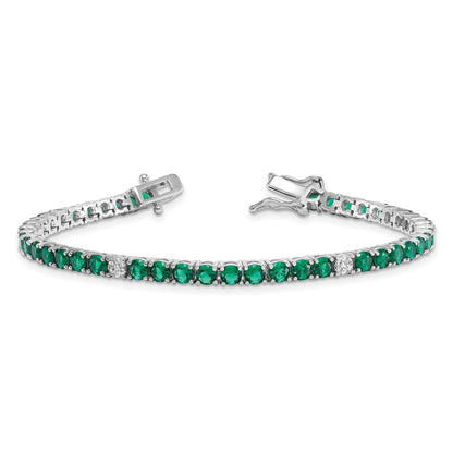 Sterling Silver Rhodium Plated Polished Green and White CZ 7in Tennis Bracelet