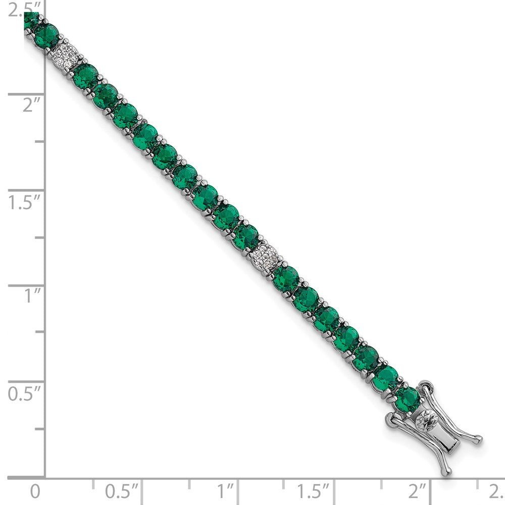 Sterling Silver Rhodium Plated Polished Green and White CZ 7in Tennis Bracelet