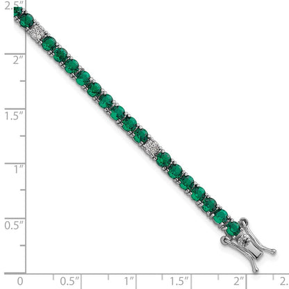 Sterling Silver Rhodium Plated Polished Green and White CZ 7in Tennis Bracelet