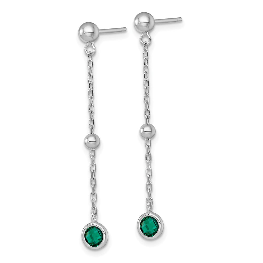 Sterling Silver Rhodium Plated Polished Green CZ Post Dangle Earrings