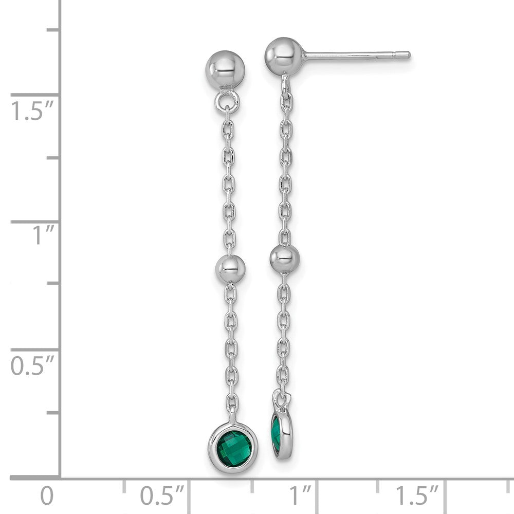 Sterling Silver Rhodium Plated Polished Green CZ Post Dangle Earrings