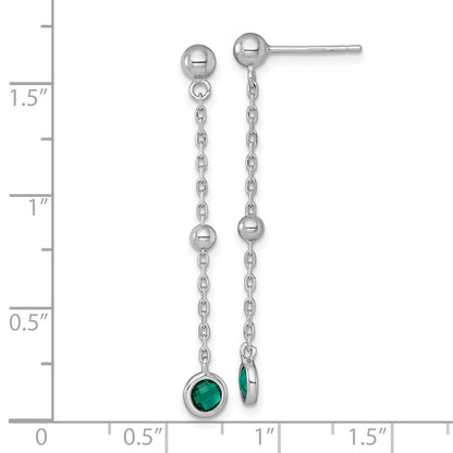 Sterling Silver Rhodium Plated Polished Green CZ Post Dangle Earrings