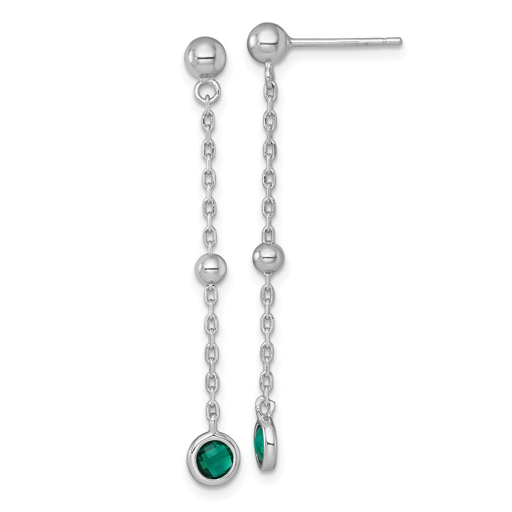 Sterling Silver Rhodium Plated Polished Green CZ Post Dangle Earrings