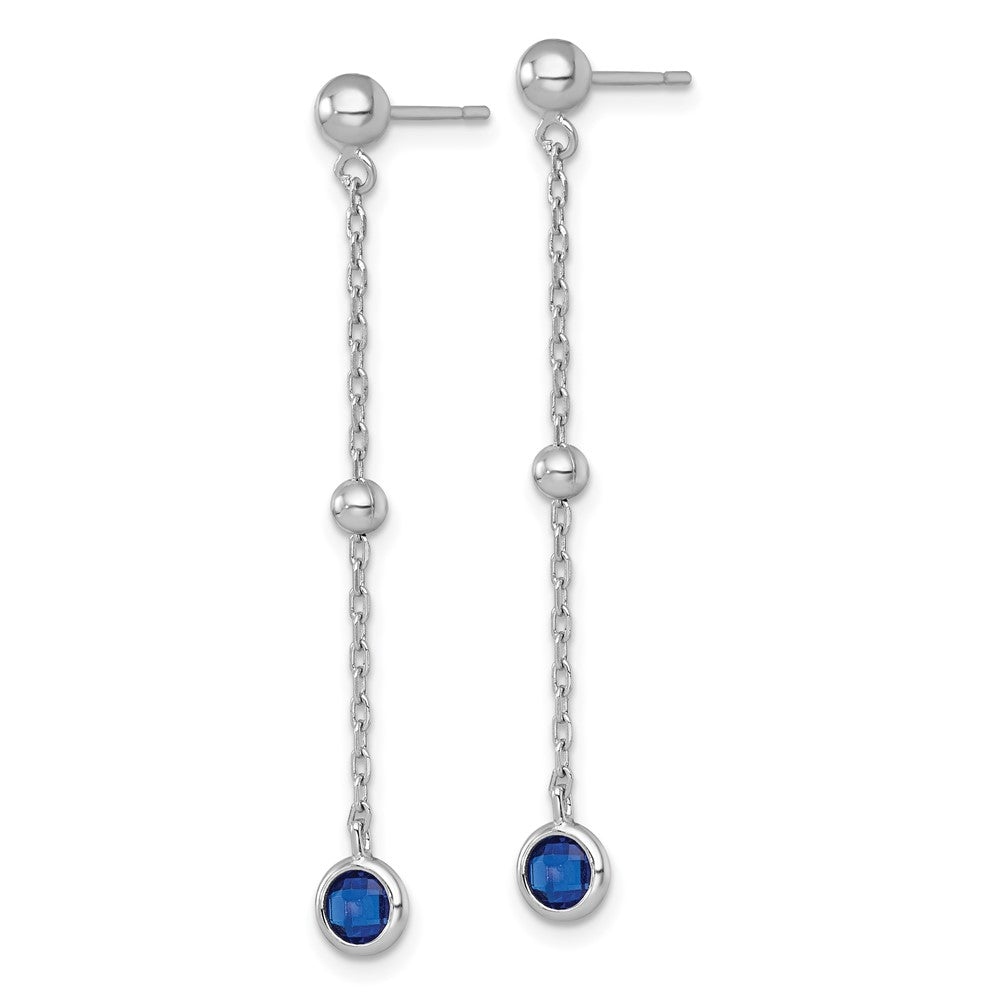 Sterling Silver Rhodium Plated Polished Blue CZ Post Dangle Earrings