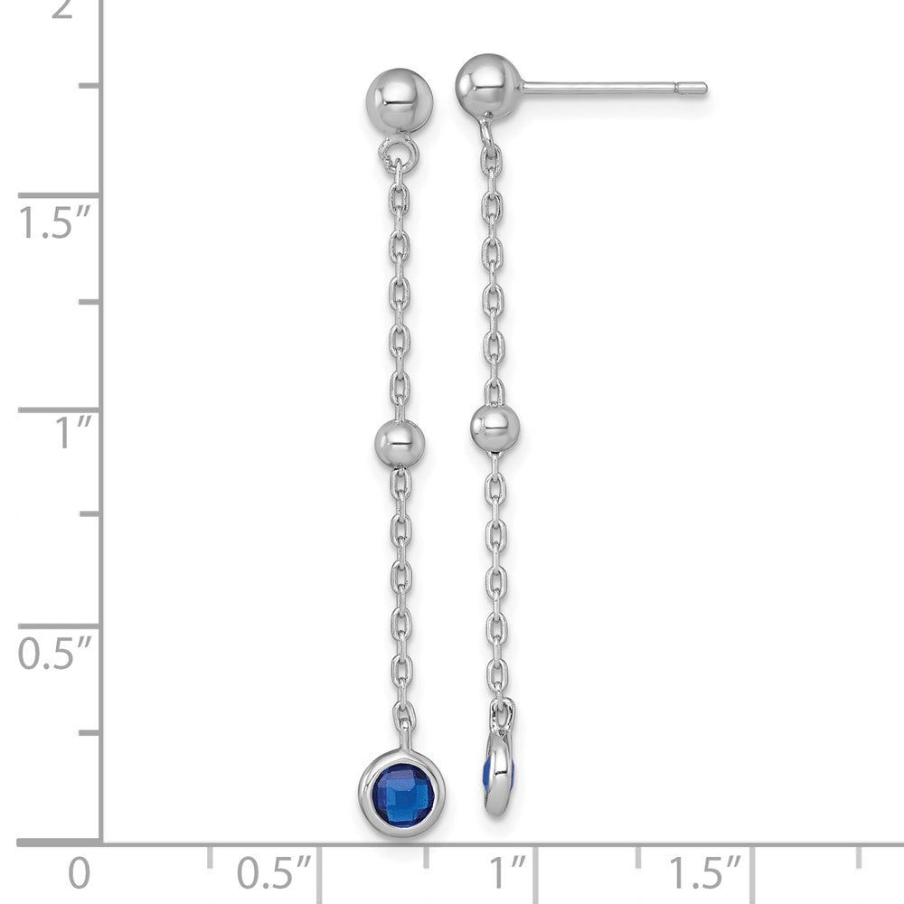 Sterling Silver Rhodium Plated Polished Blue CZ Post Dangle Earrings