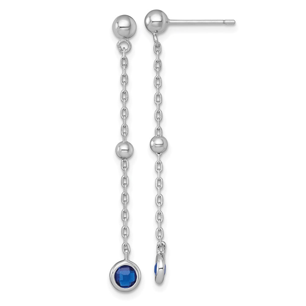 Sterling Silver Rhodium Plated Polished Blue CZ Post Dangle Earrings
