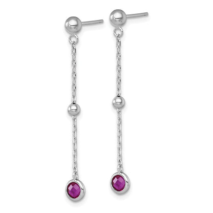 Sterling Silver Rhodium Plated Polished Red CZ Post Dangle Earrings