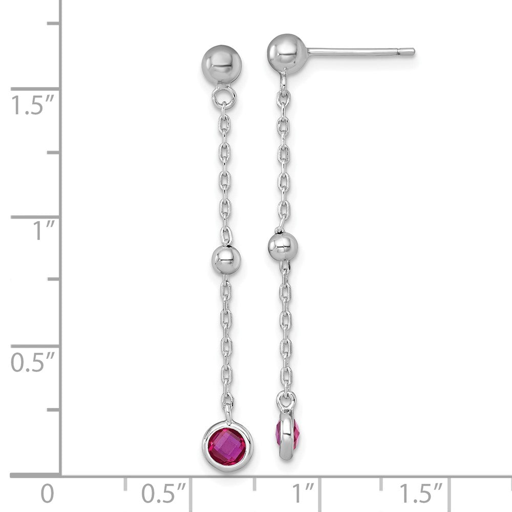 Sterling Silver Rhodium Plated Polished Red CZ Post Dangle Earrings