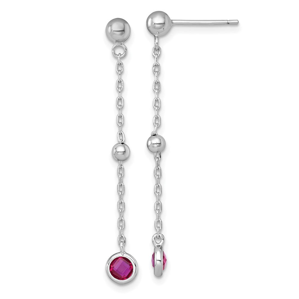 Sterling Silver Rhodium Plated Polished Red CZ Post Dangle Earrings