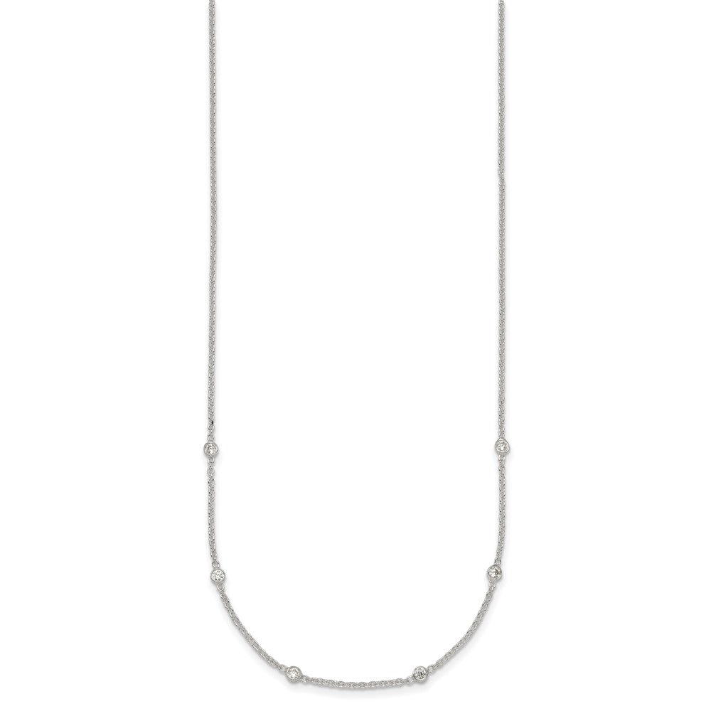 Sterling Silver Polished CZ Station W/ 1in Ext Necklace