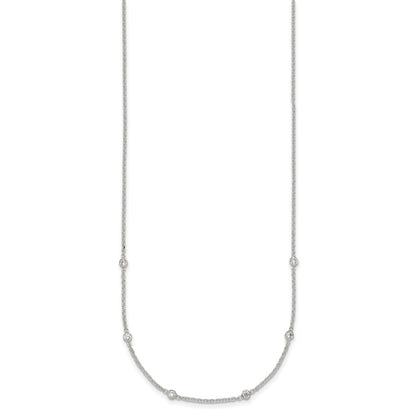 Sterling Silver Polished CZ Station W/ 1in Ext Necklace