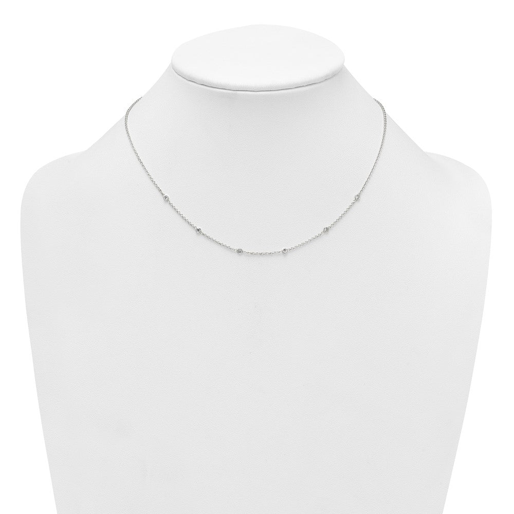 Sterling Silver Polished CZ Station W/ 1in Ext Necklace