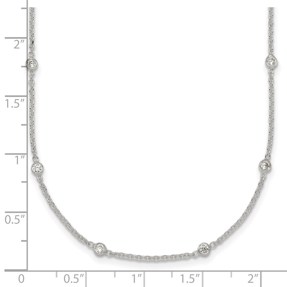Sterling Silver Polished CZ Station W/ 1in Ext Necklace