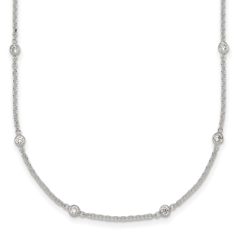 Sterling Silver Polished CZ Station W/ 1in Ext Necklace