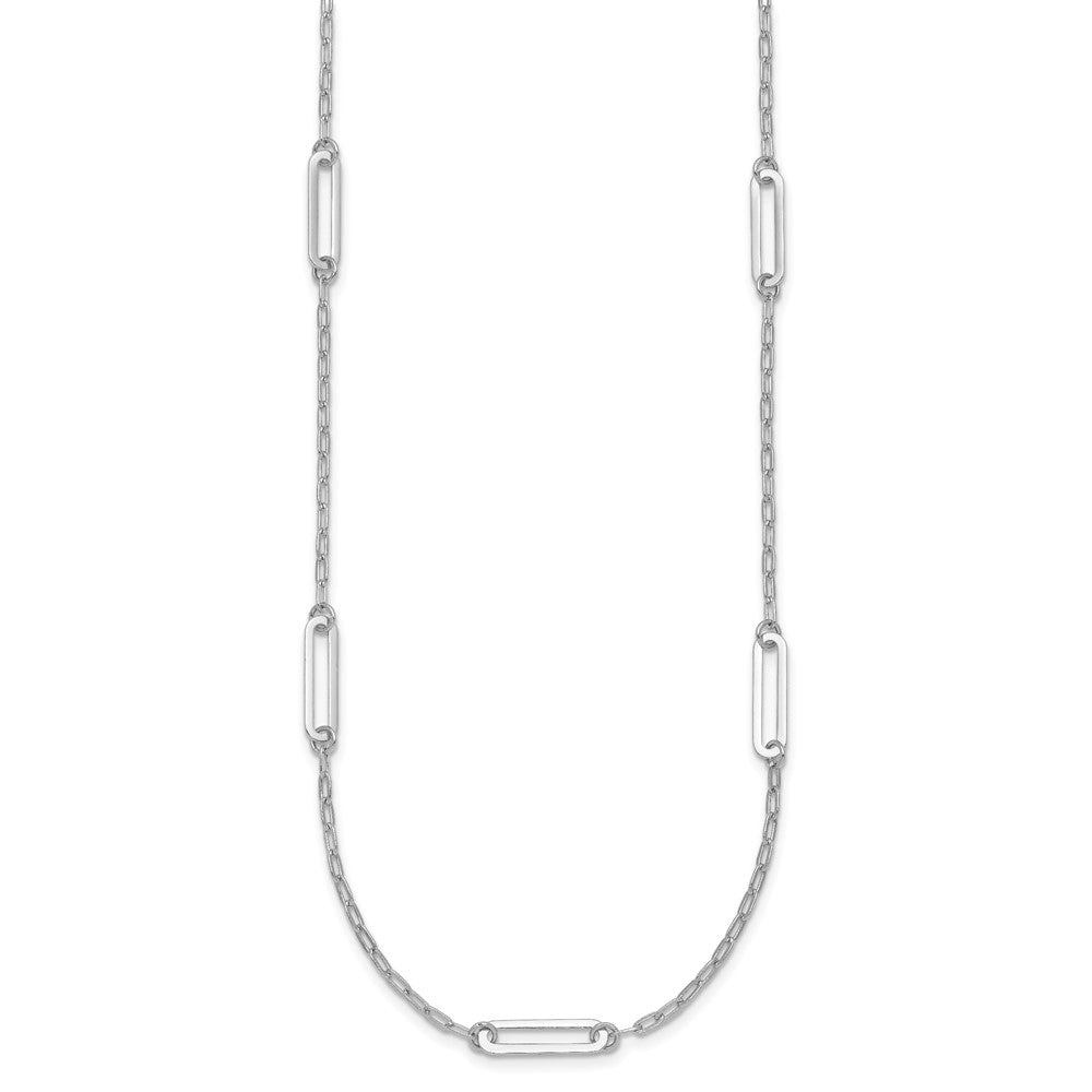 Sterling Silver Rh-Pltd Polished Paperclip Link Station 24in Necklace