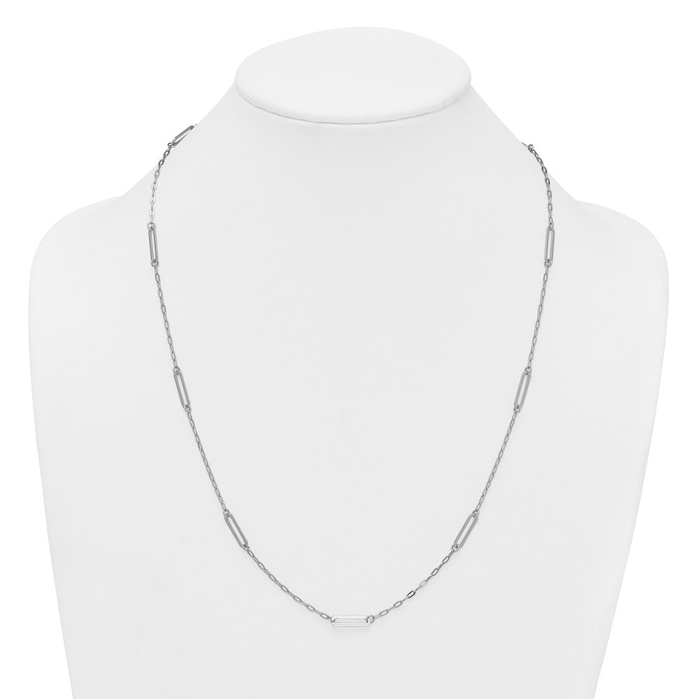 Sterling Silver Rh-Pltd Polished Paperclip Link Station 24in Necklace