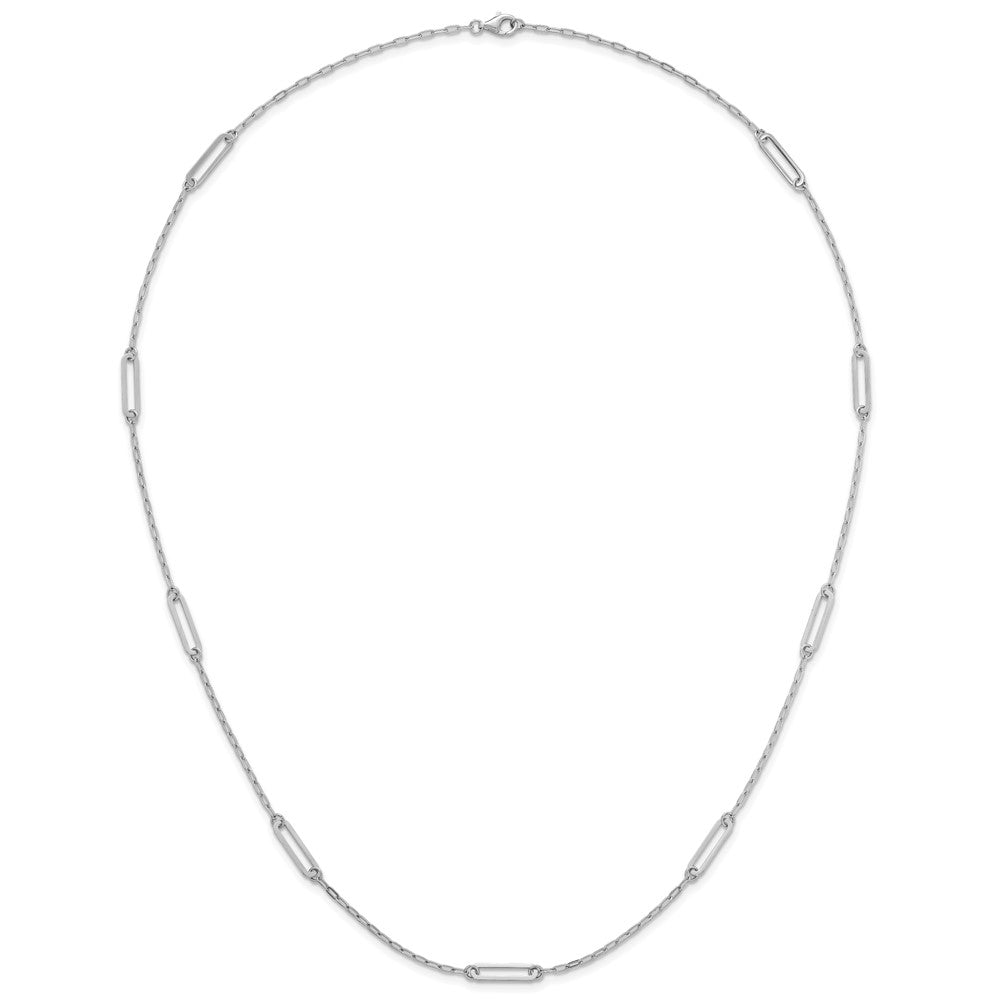 Sterling Silver Rh-Pltd Polished Paperclip Link Station 24in Necklace
