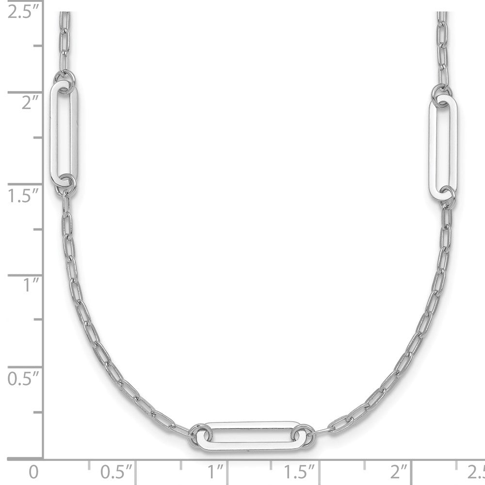 Sterling Silver Rh-Pltd Polished Paperclip Link Station 24in Necklace