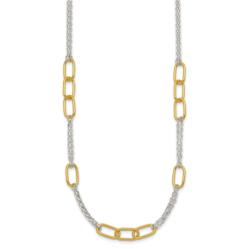 Sterling Silver W/gold-Tone Polished Fancy 2-Strand Link Necklace