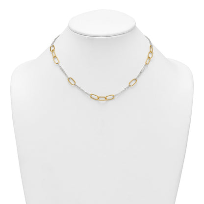 Sterling Silver W/gold-Tone Polished Fancy 2-Strand Link Necklace
