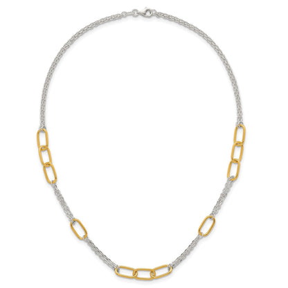 Sterling Silver W/gold-Tone Polished Fancy 2-Strand Link Necklace