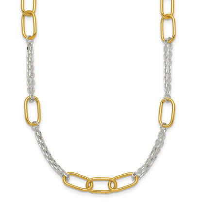 Sterling Silver W/gold-Tone Polished Fancy 2-Strand Link Necklace